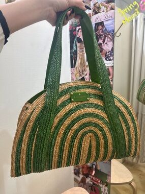 Kate Spade Green Straw Arch Tote